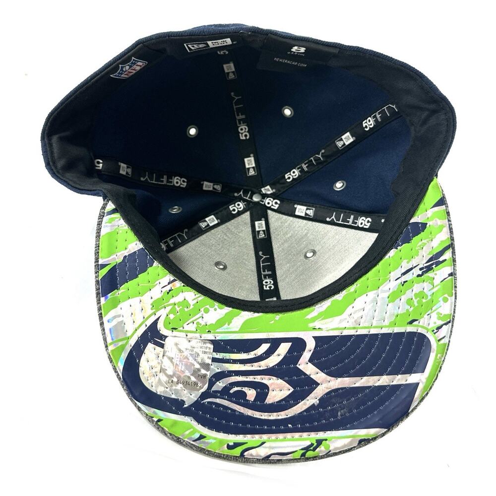 New Era 59FIFTY Seattle Seahawks Fitted Hat Size 8 NFL Cap Blue Gray Brim - Picture 8 of 9